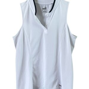 Puma Women's Sport White Sleeveless Tank Top Small Collar With a Few Buttons